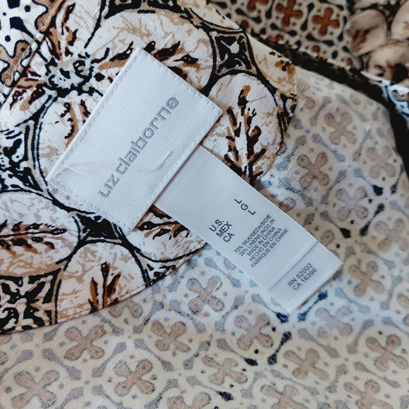 Liz Claiborne Silk Long Sleeve Button Down Collarless Patterned Shirt P6432 - Picture 8 of 10